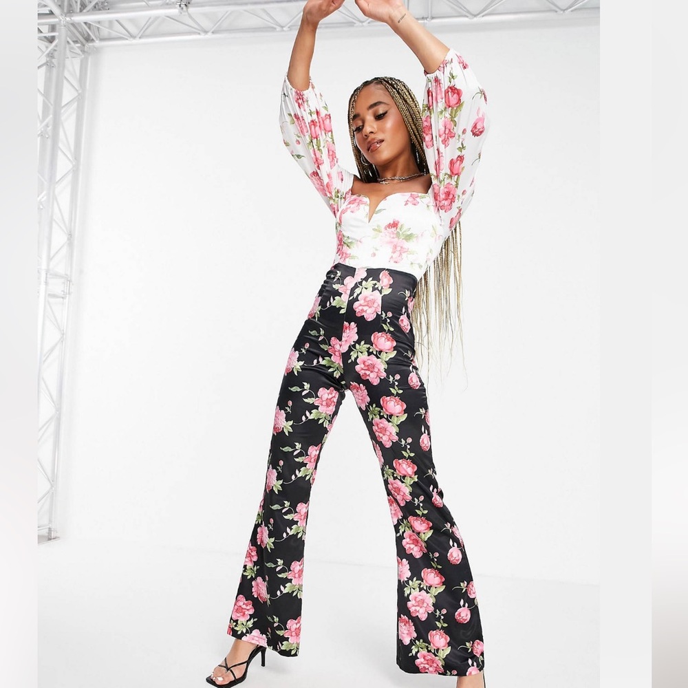 NEW Rare London Off the shoulder jumpsuit in two tone floral